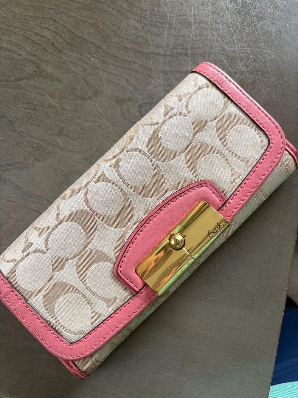 Coach Continental Wallet in Signature Canvas with Pink Trim